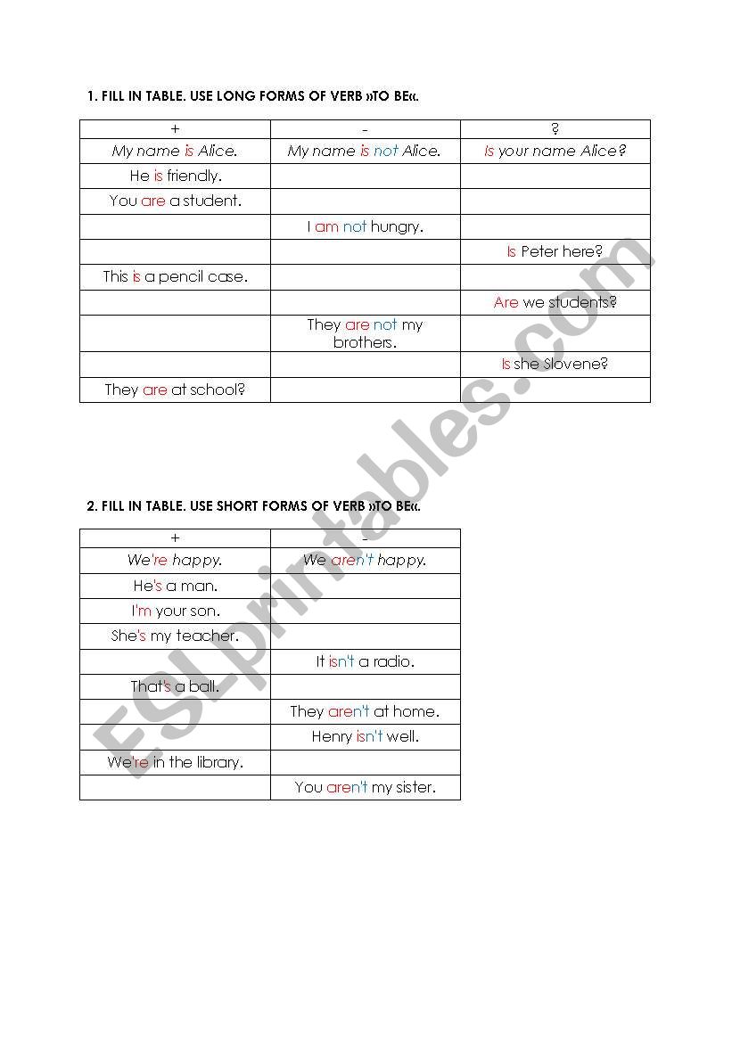 verb TO BE worksheet