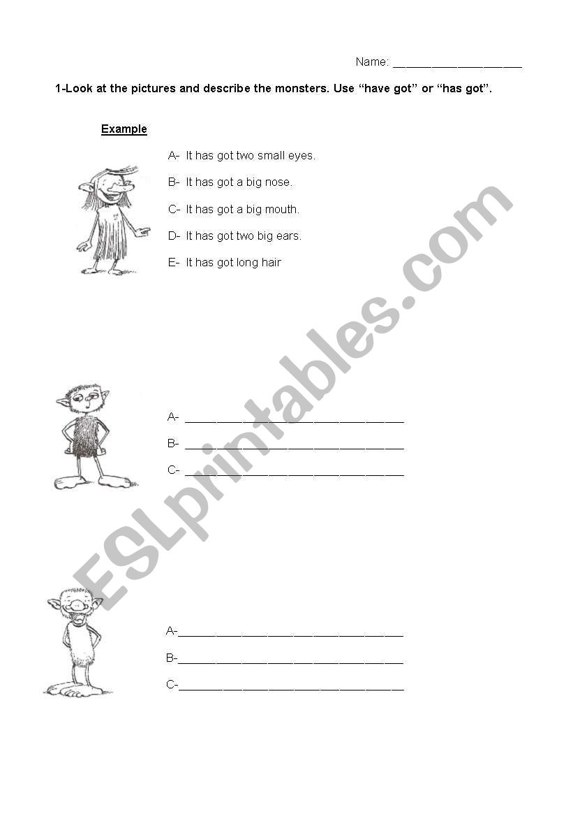 monsters worksheet