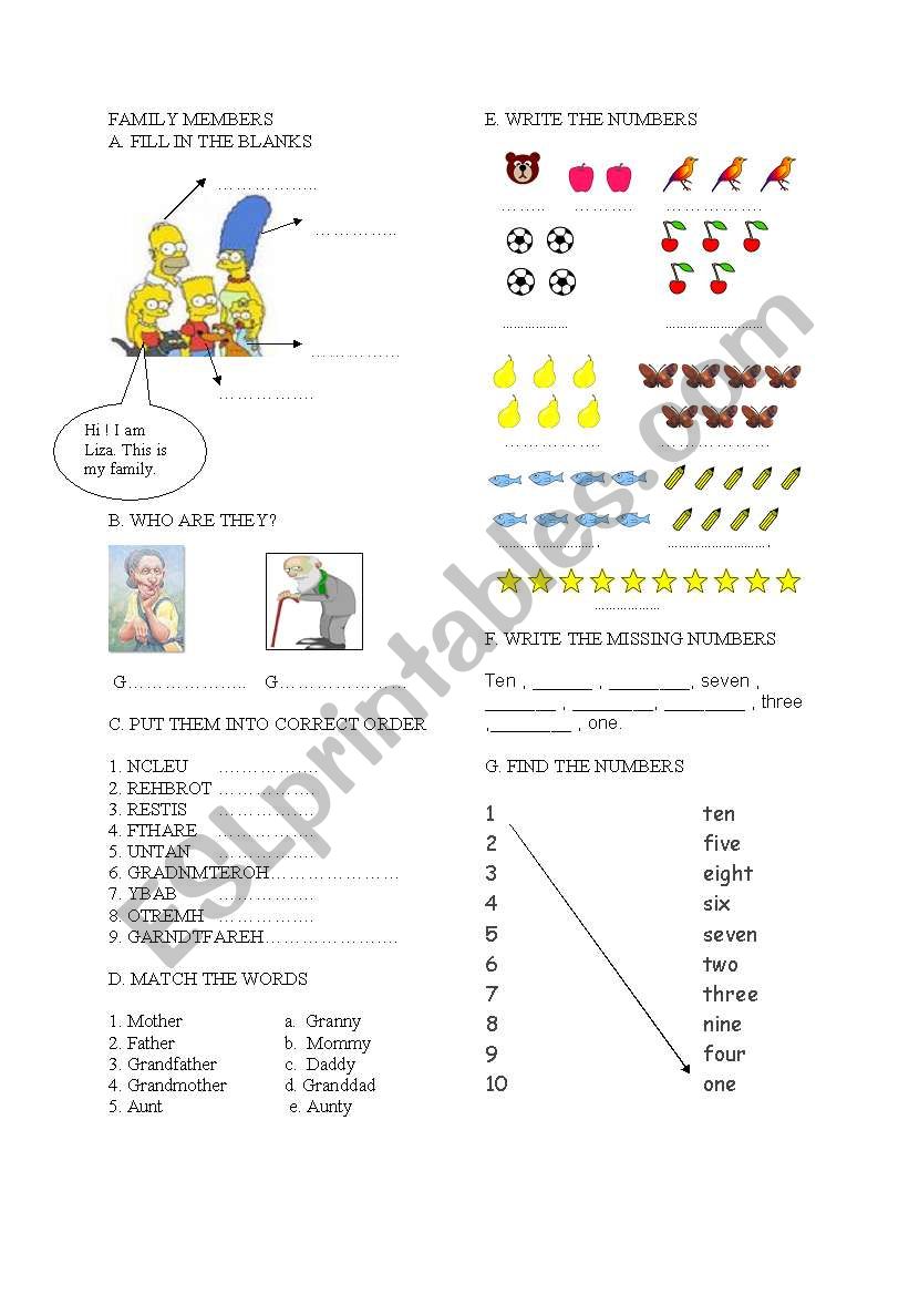 FAMILY MEMBERS worksheet