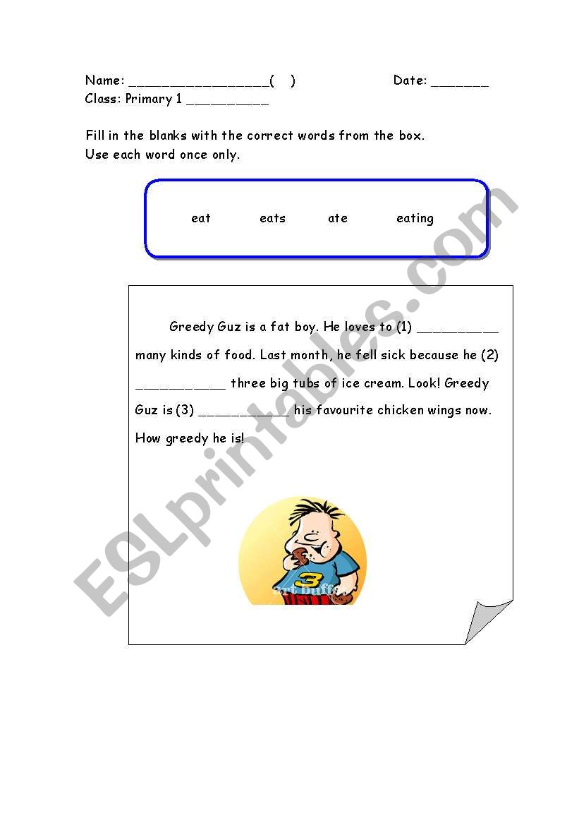 Grammar Cloze-eat worksheet