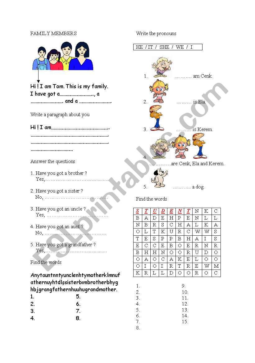 family worksheet