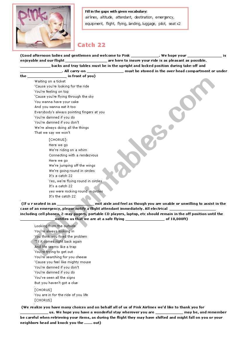 Catch 22 by PINK  - song worksheet