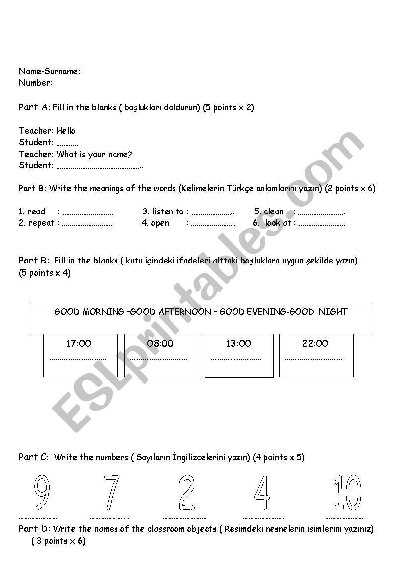 The first written exam for 4.grade