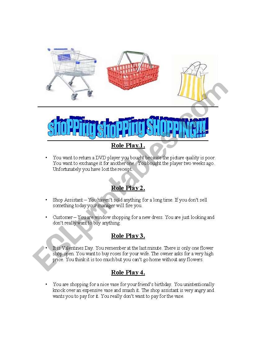 Shopping worksheet