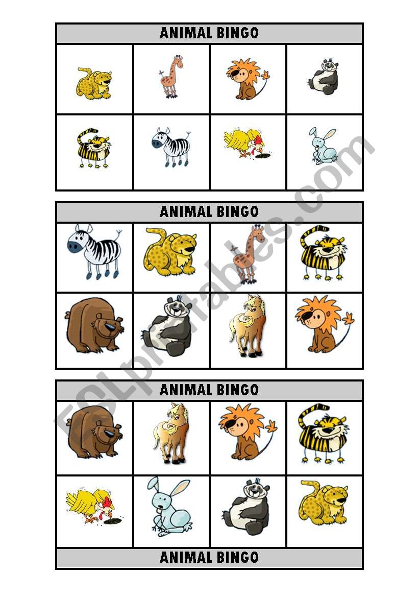 Animal bingo worksheet