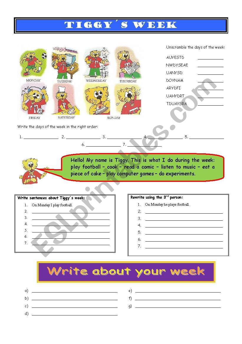 TiggyÂ´s week worksheet