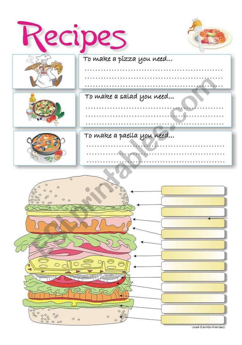 RECIPES worksheet