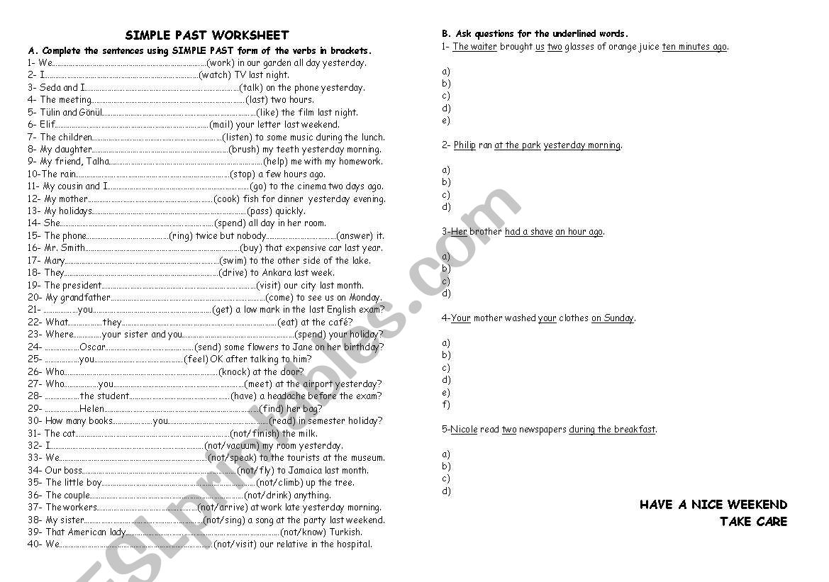 Simple Past worksheet