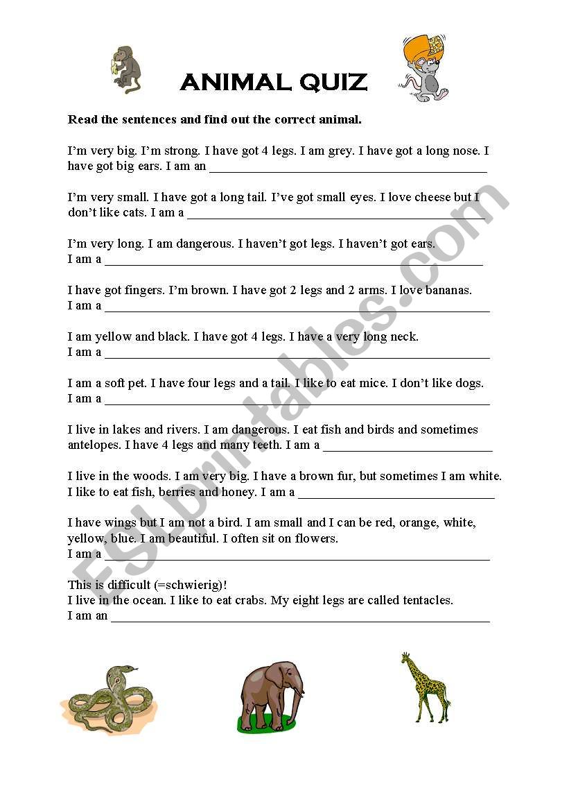 Animal Quiz worksheet