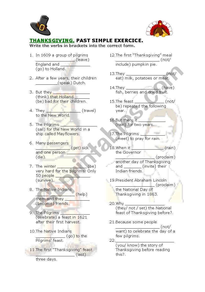 Thanksgiving. Past Simple. worksheet