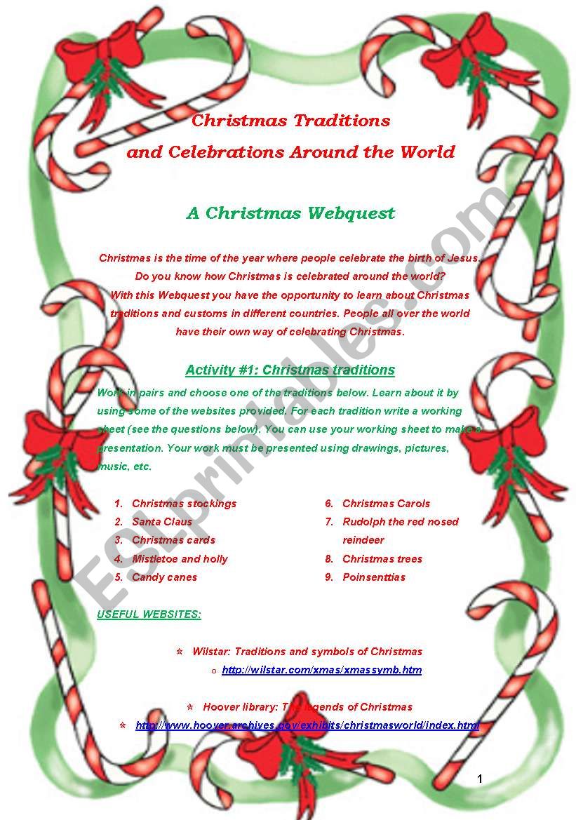 Christmas Webquest Project worksheet