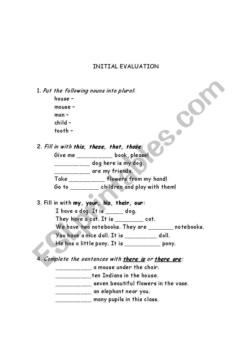 evaluation test worksheet