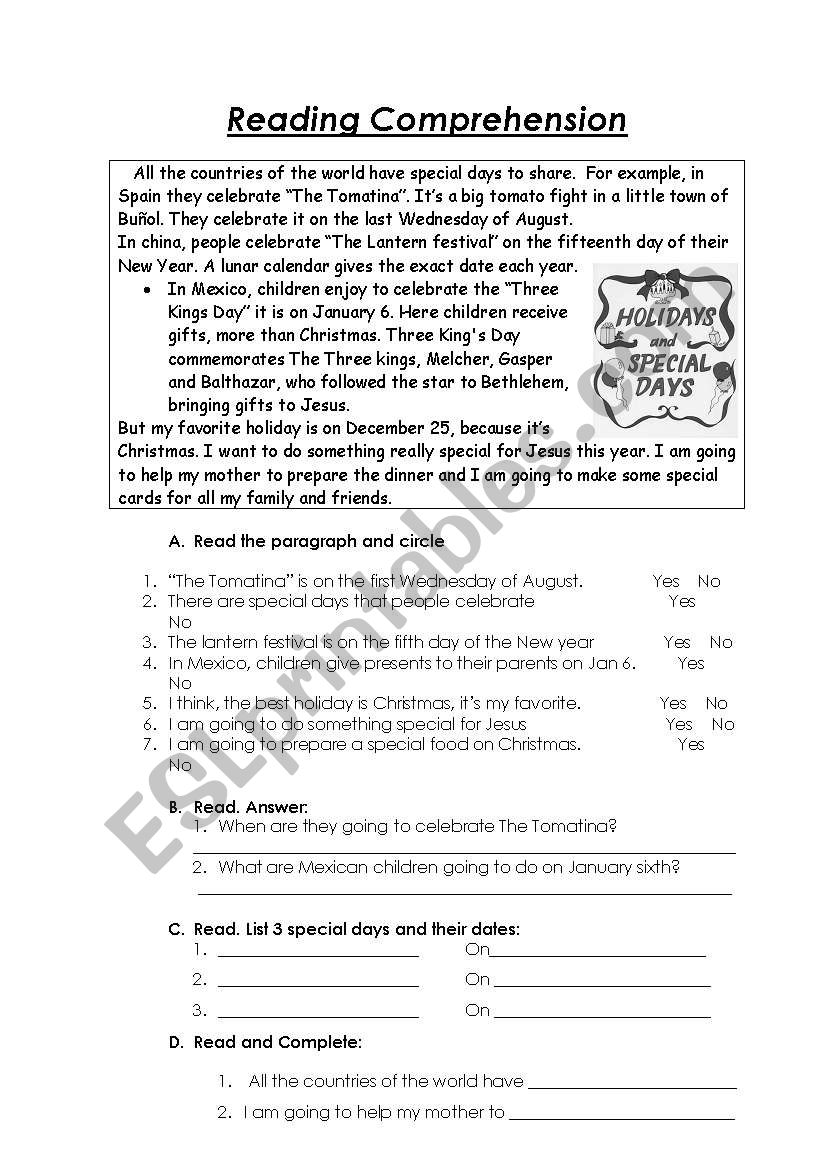 Reading comprehension  worksheet