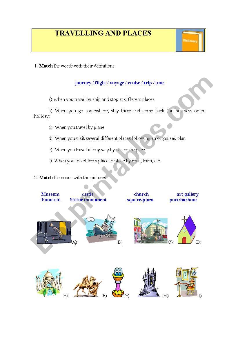 Travelling and places worksheet