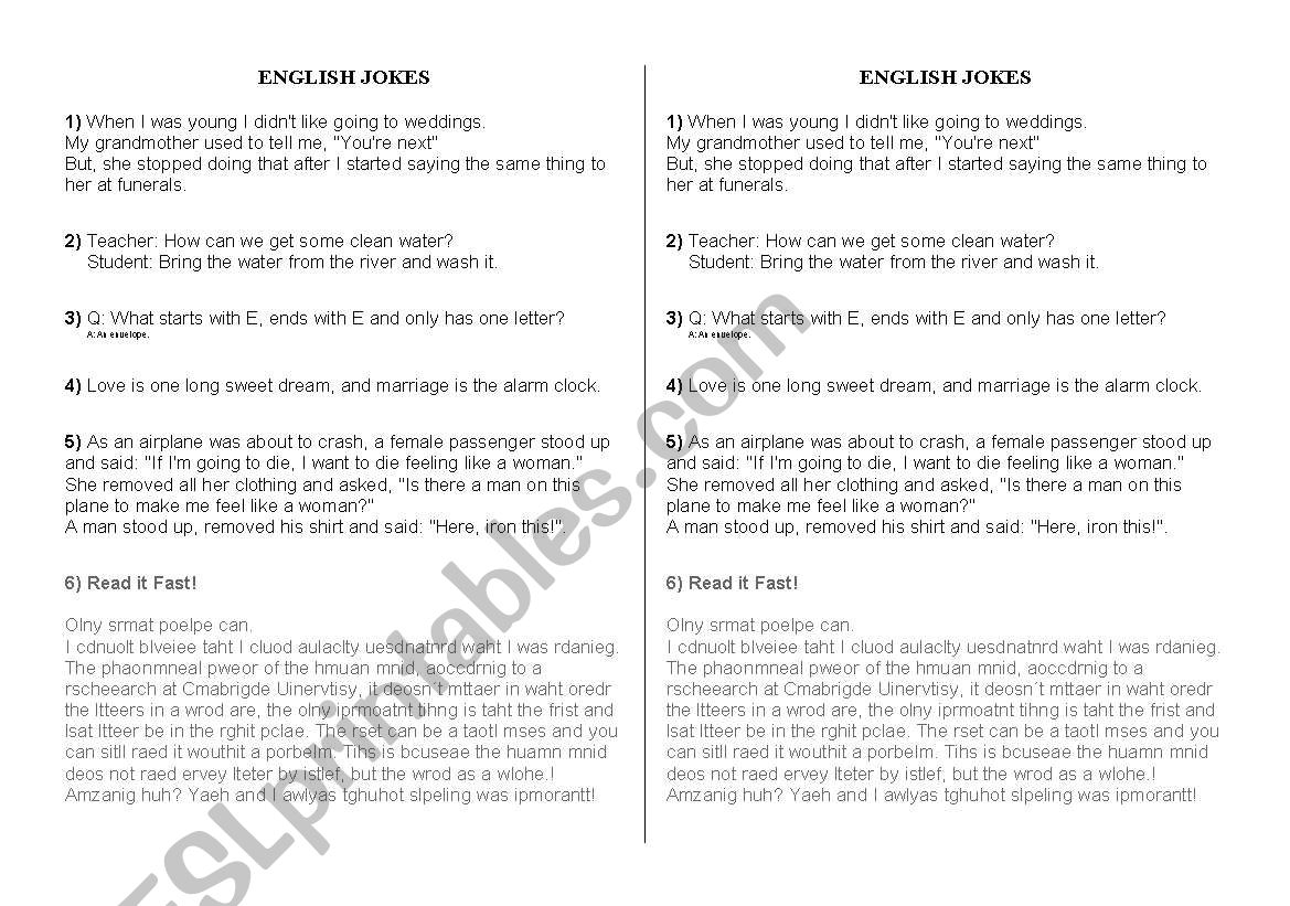 English Jokes worksheet