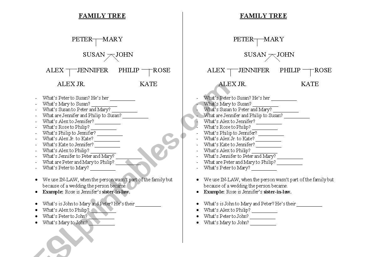 Family Tree worksheet