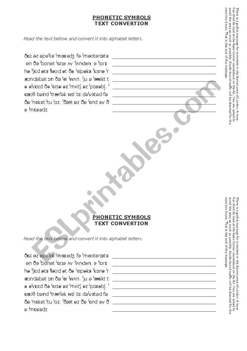 Phonetic Symbols - Text Transcription