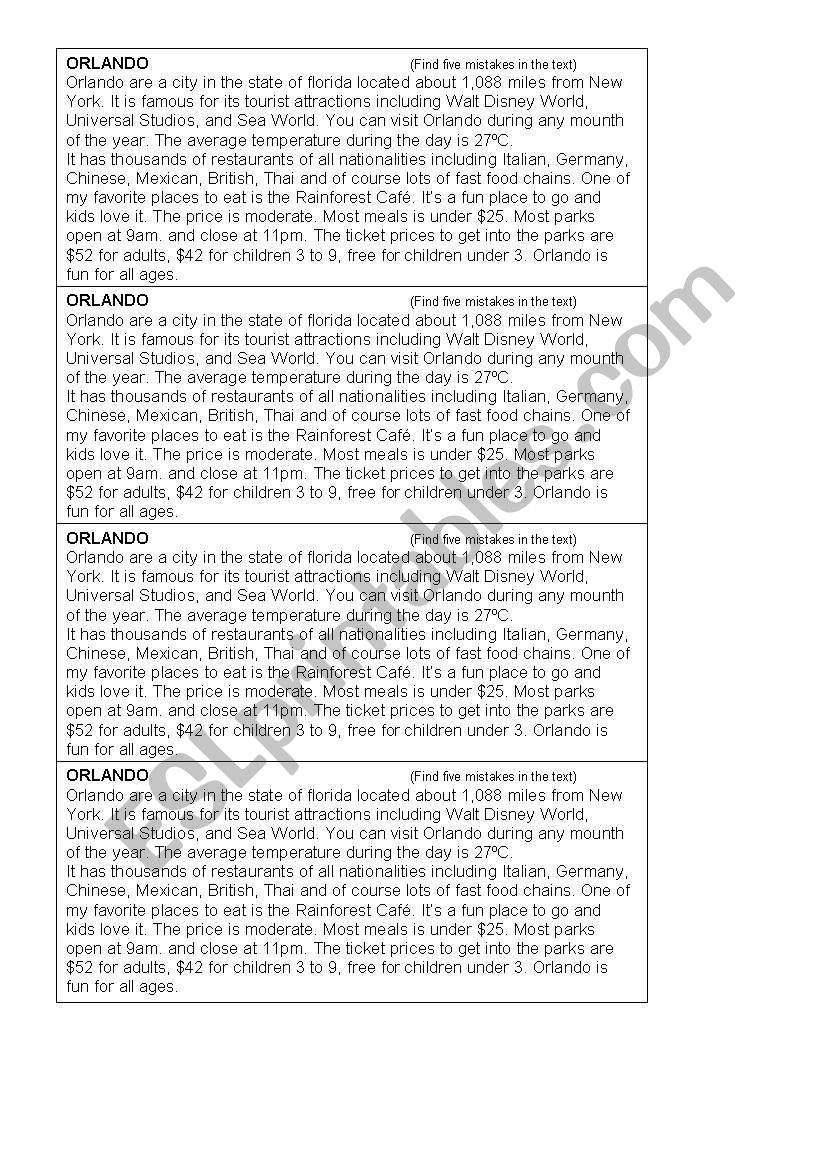 Text about Orlando City worksheet