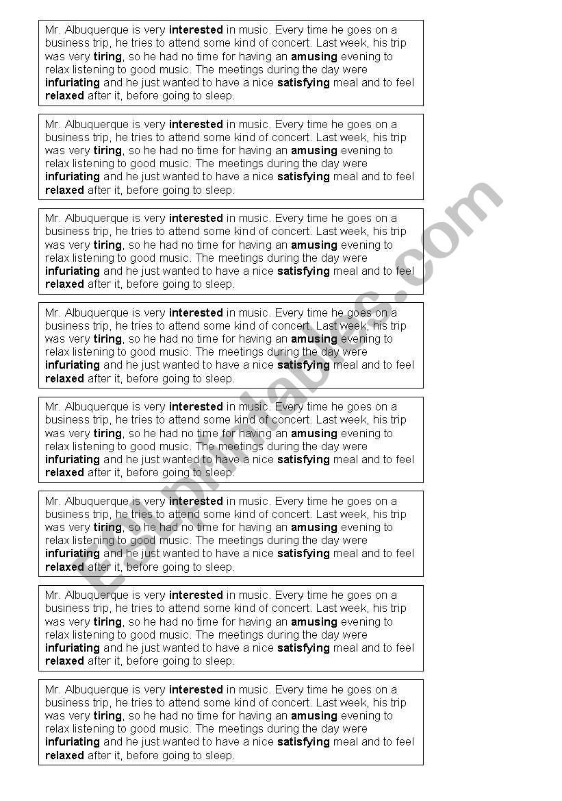 ED / ING adjectives Text worksheet