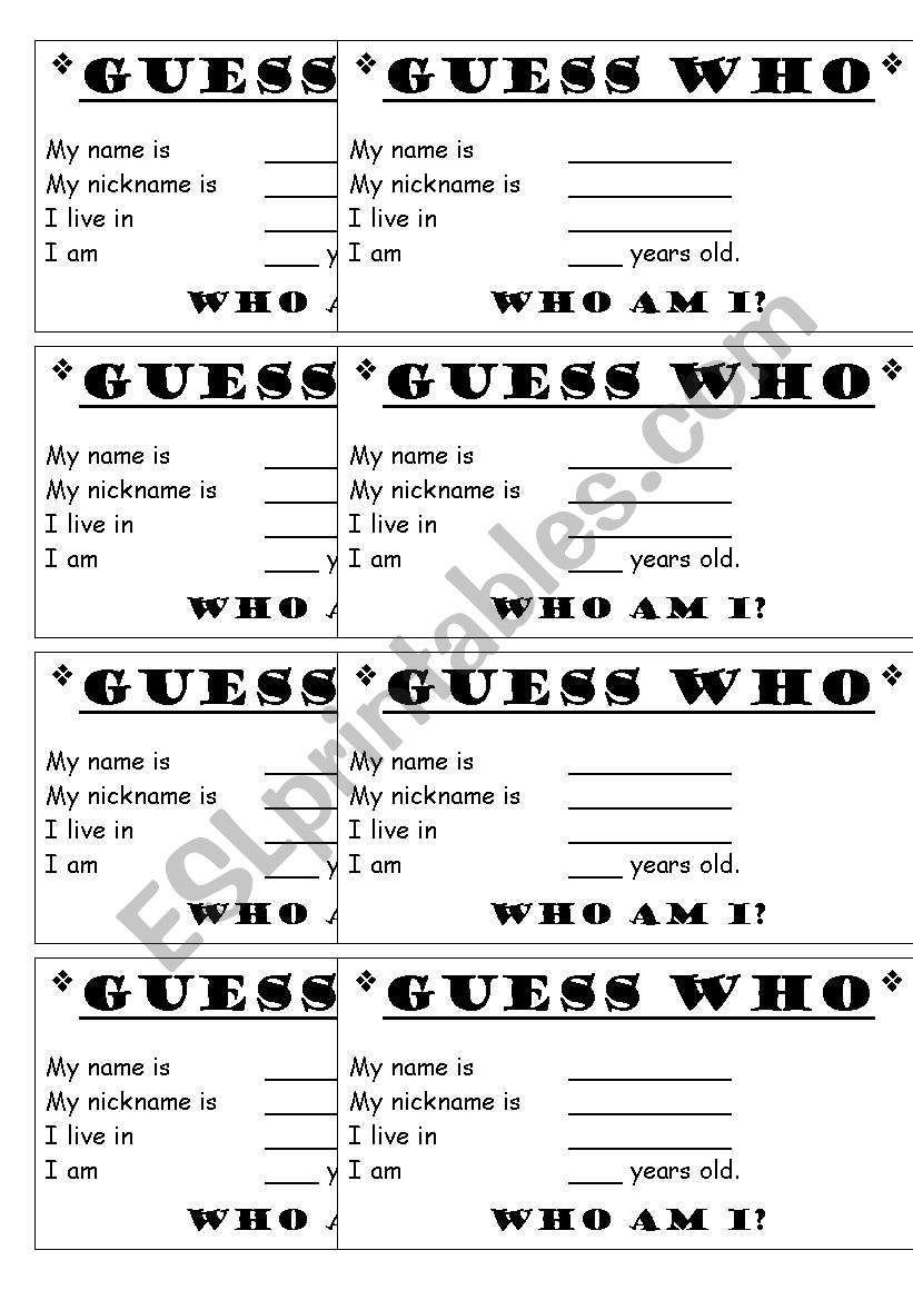 Guess Who - ESL worksheet by