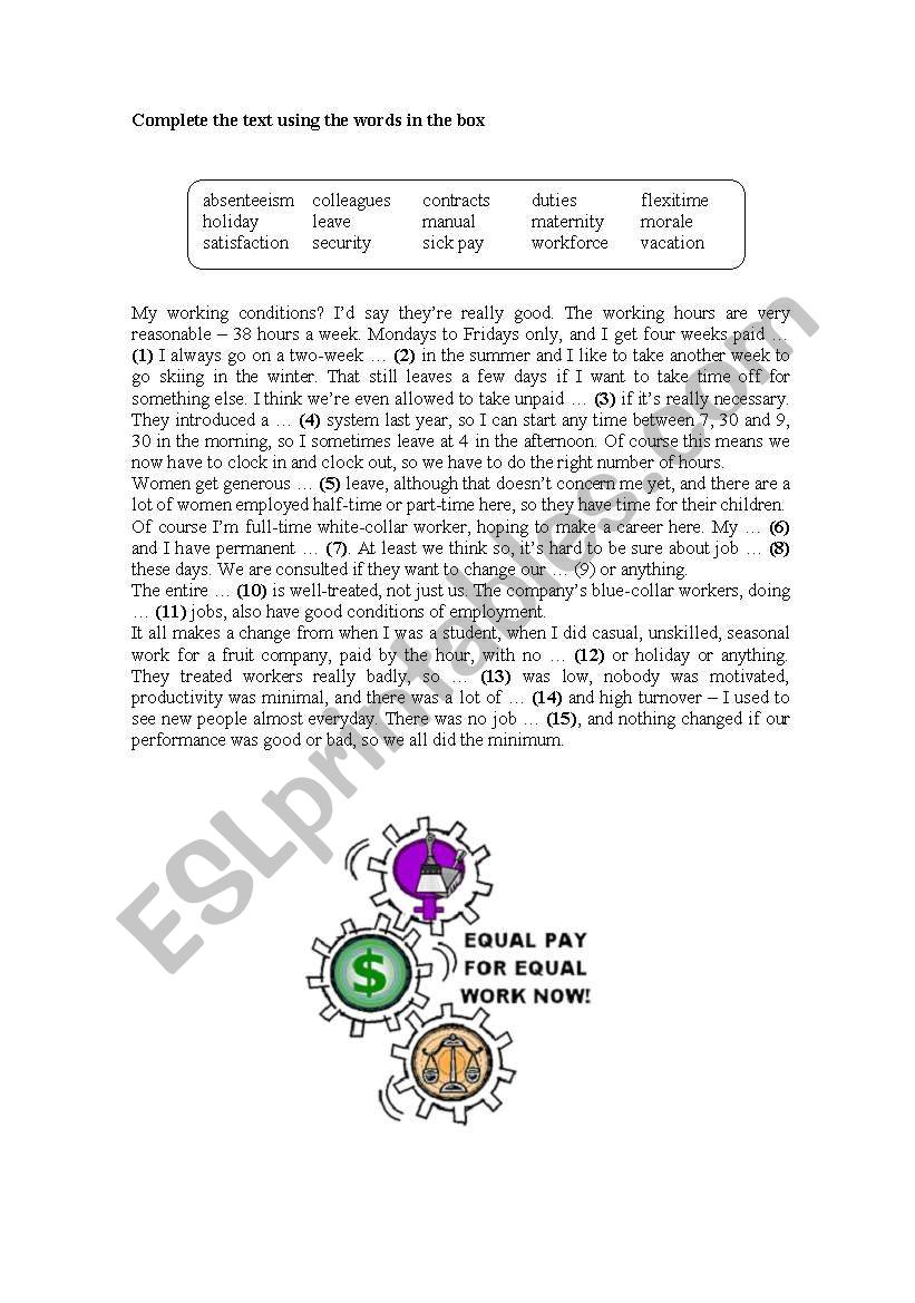 Working Conditions worksheet