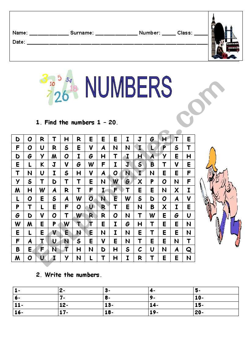 Cardinal numbers worksheet