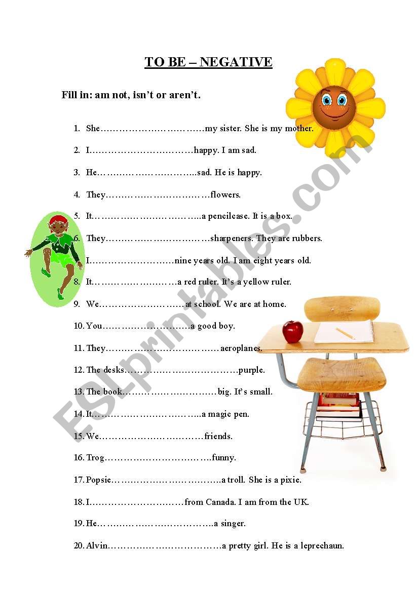 TO BE NEGATIVE worksheet