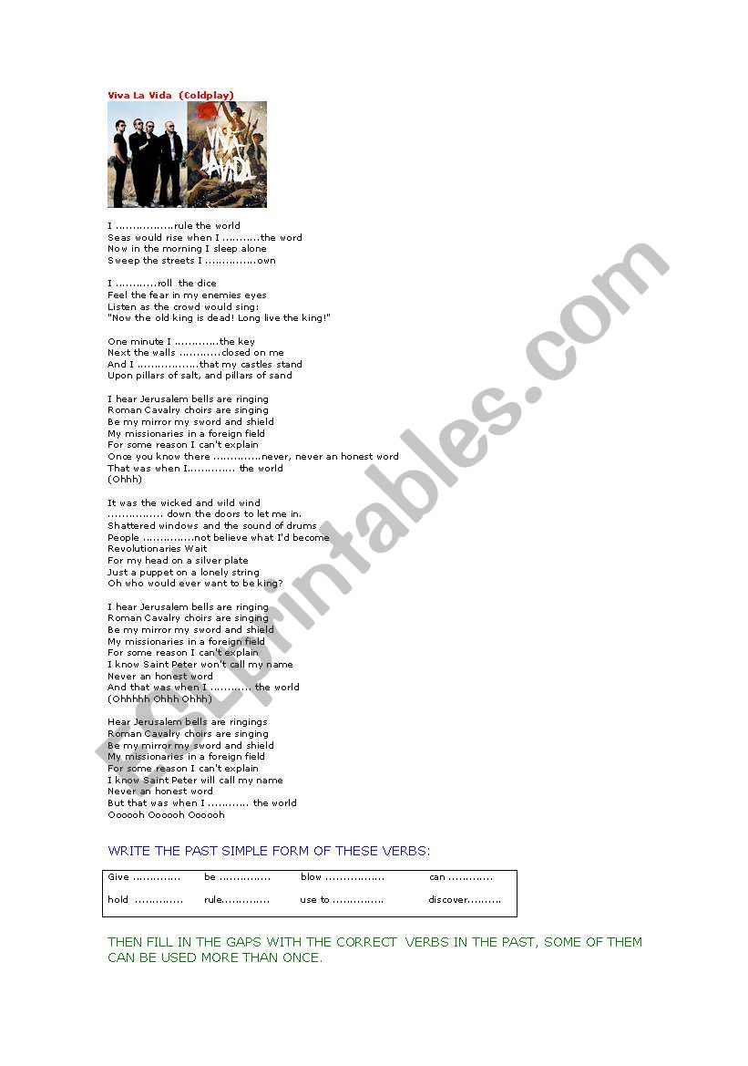 SONG VIVA LA VIDA (Coldplay) worksheet