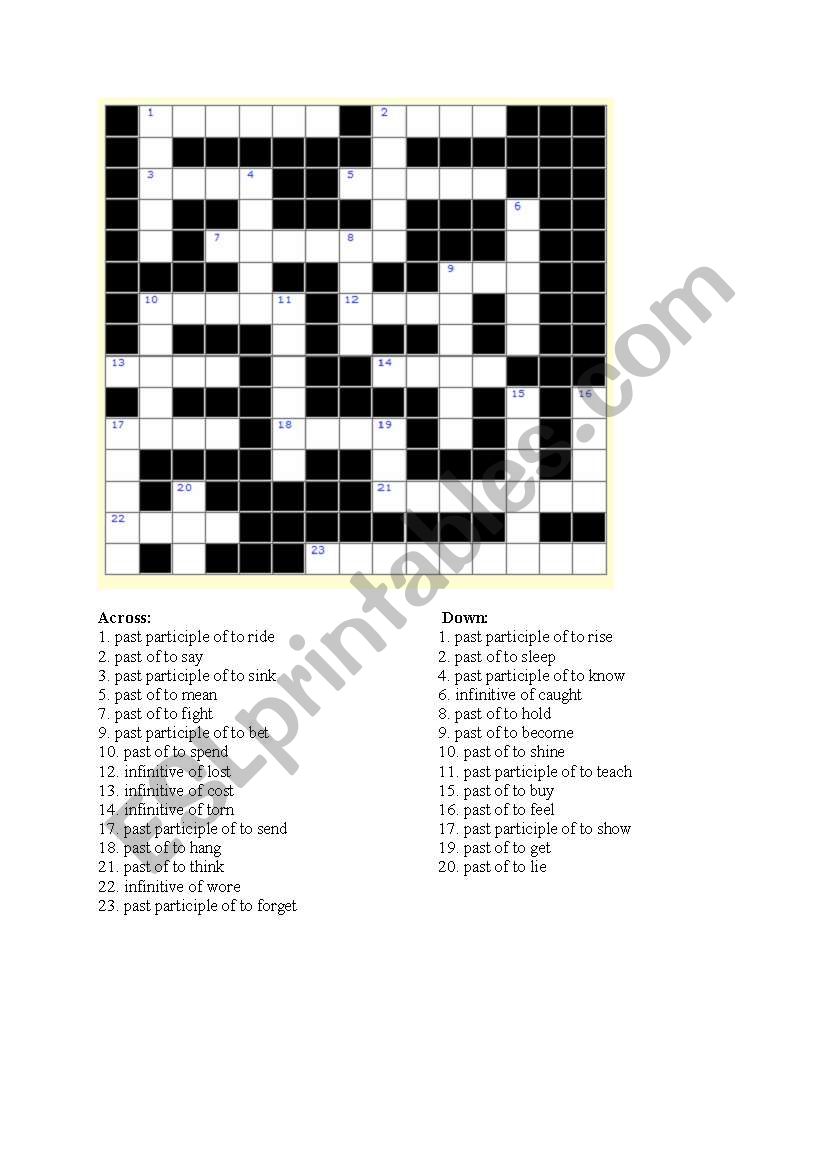 irregular verbs crossword worksheet
