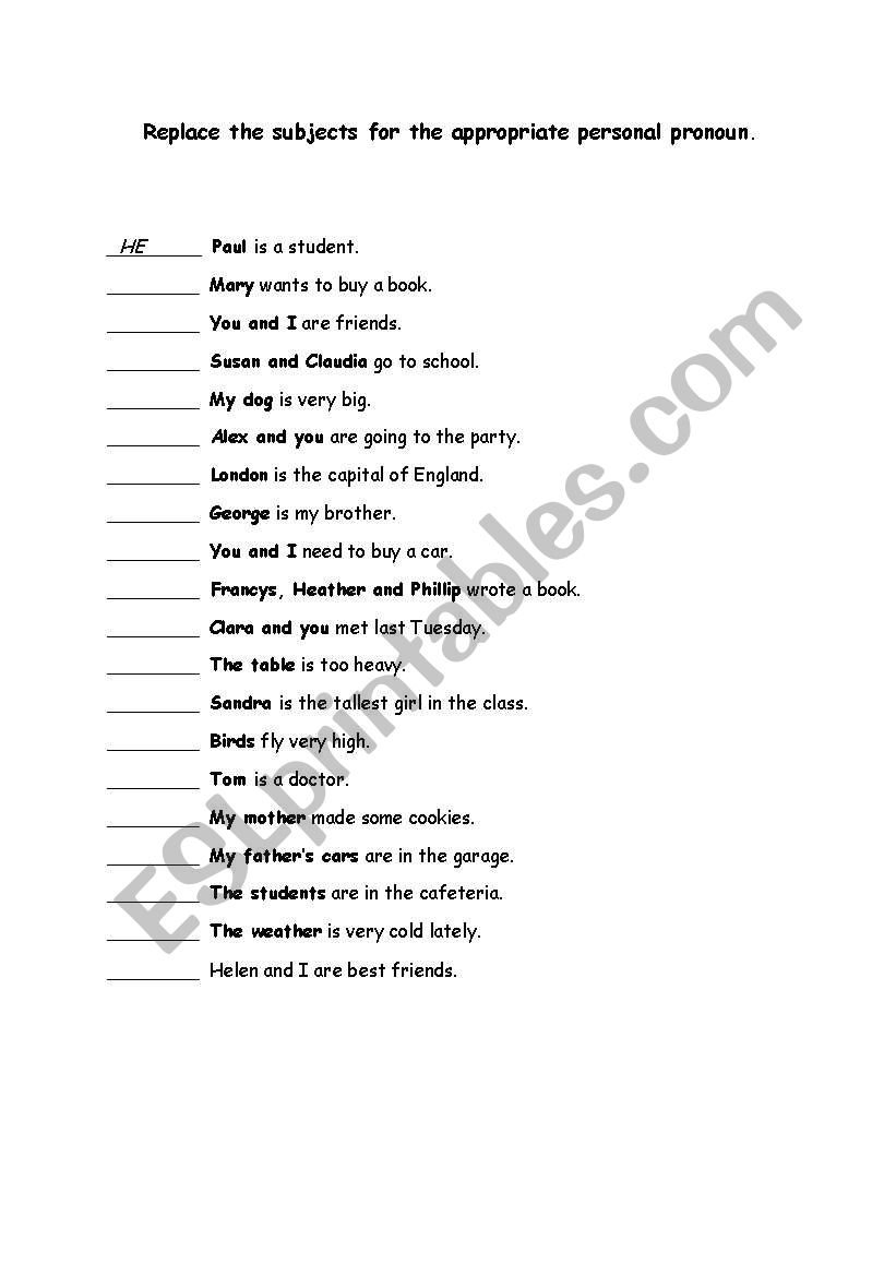 Personal Pronouns. worksheet