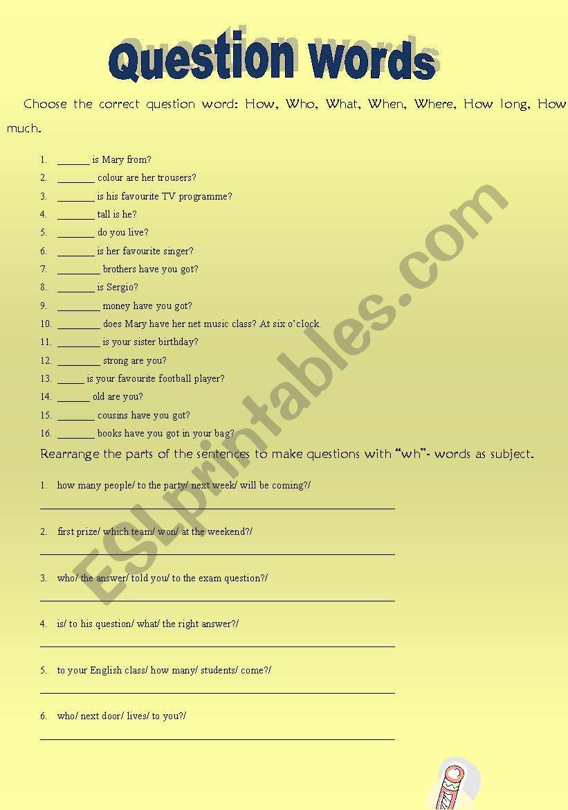 Question words worksheet