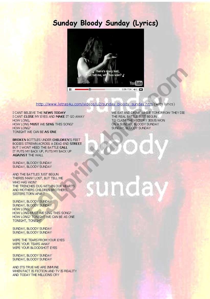 BLOODY SUNDAY_U2 song worksheet