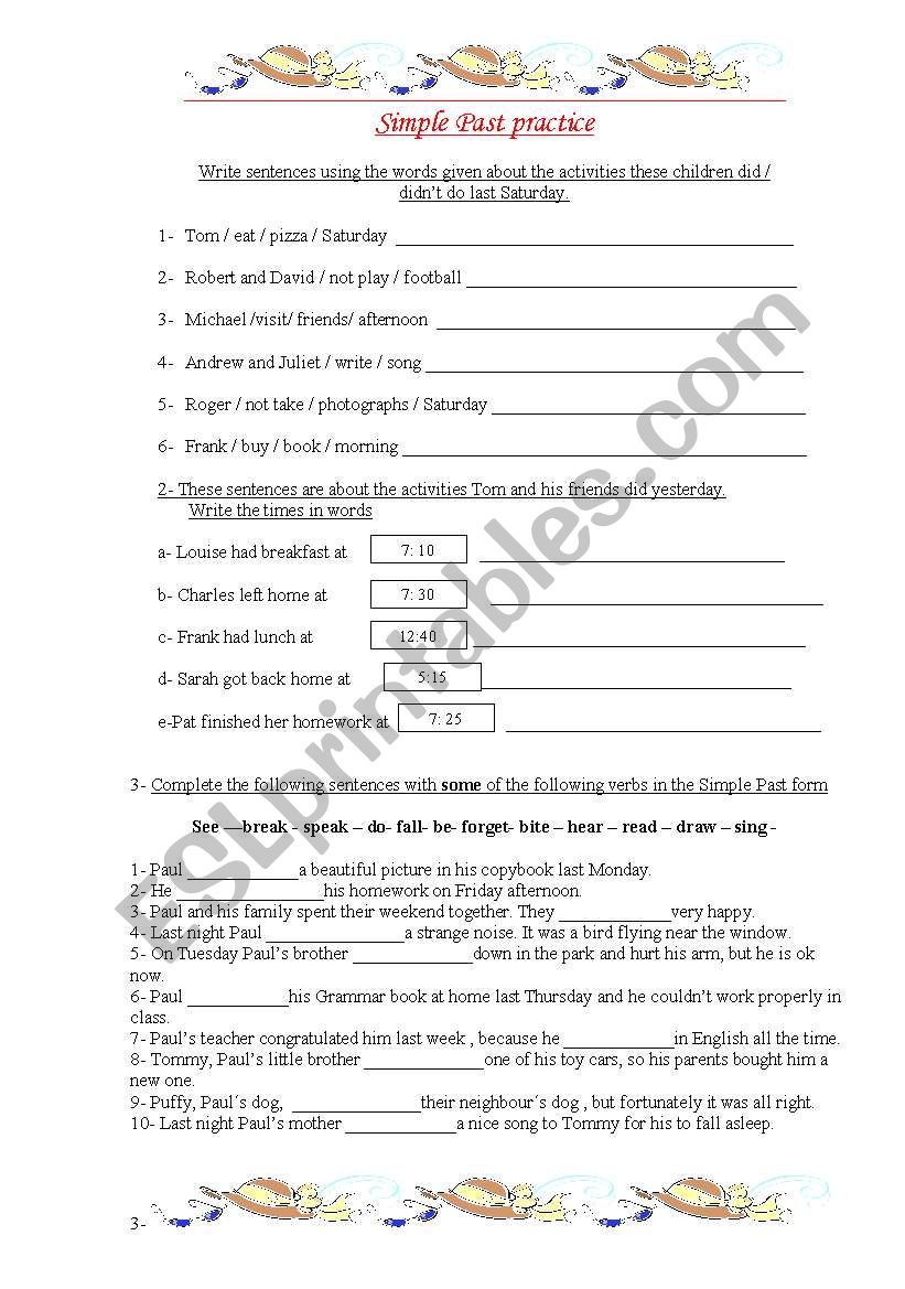 SIMPLE PAST PRACTICE worksheet