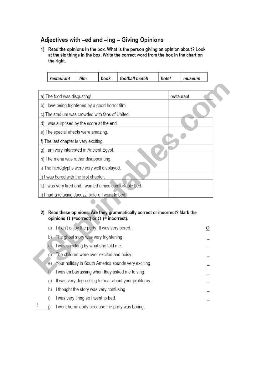 giving opinions worksheet