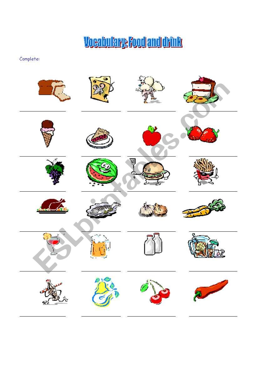 Food and drink worksheet