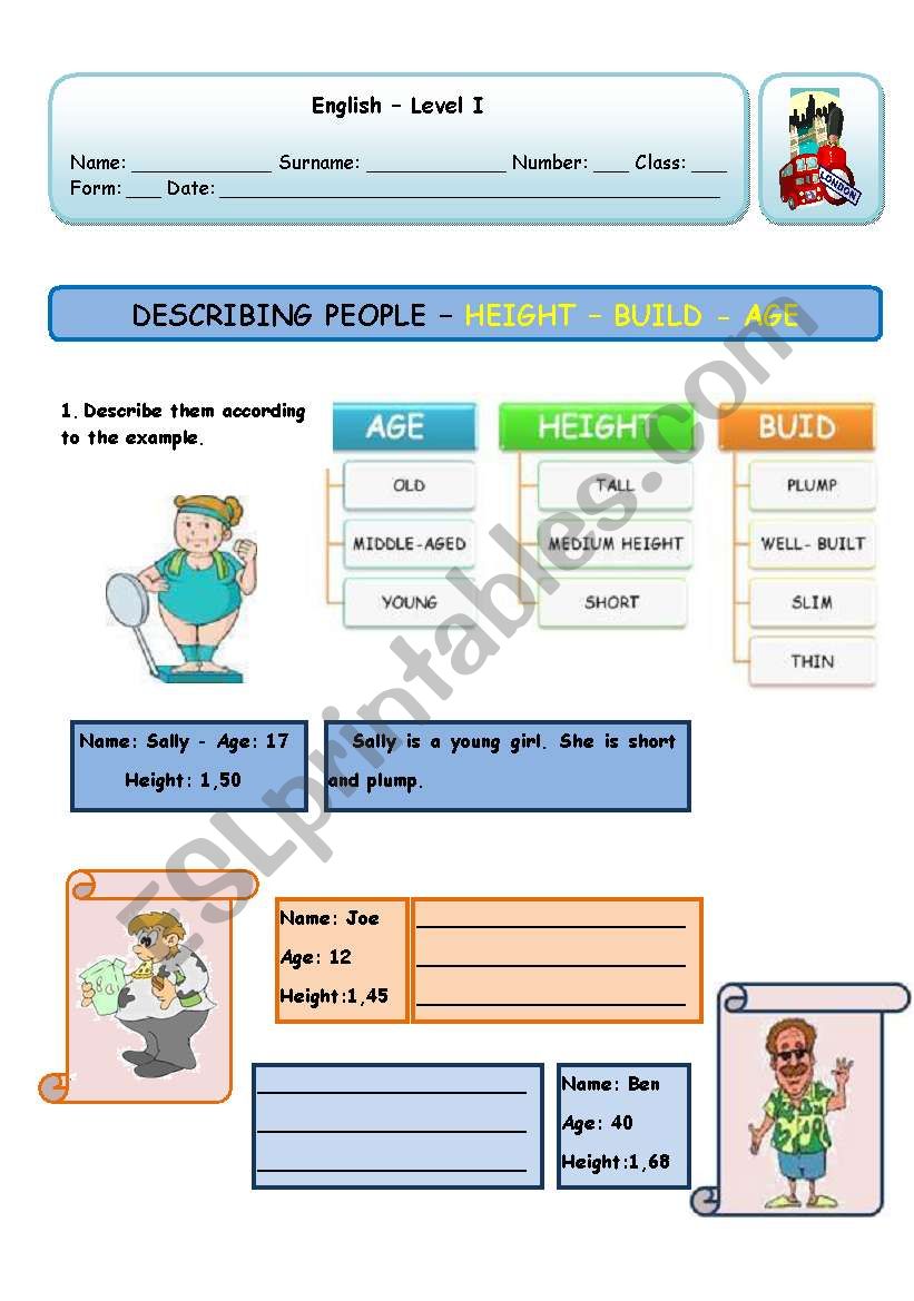 DESCRIBING PEOPLE - AGE - BUILD - HEIGHT (PAGE 1)