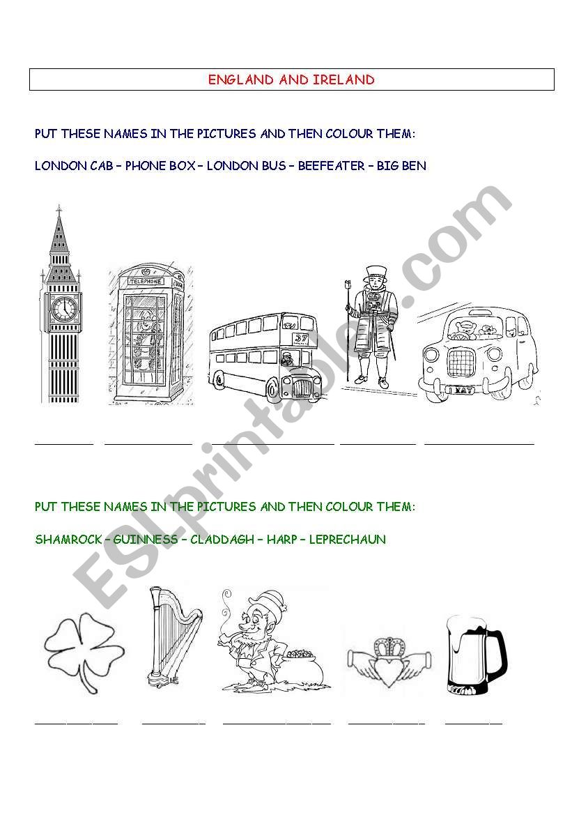 ENGLAND AND IRELAND worksheet