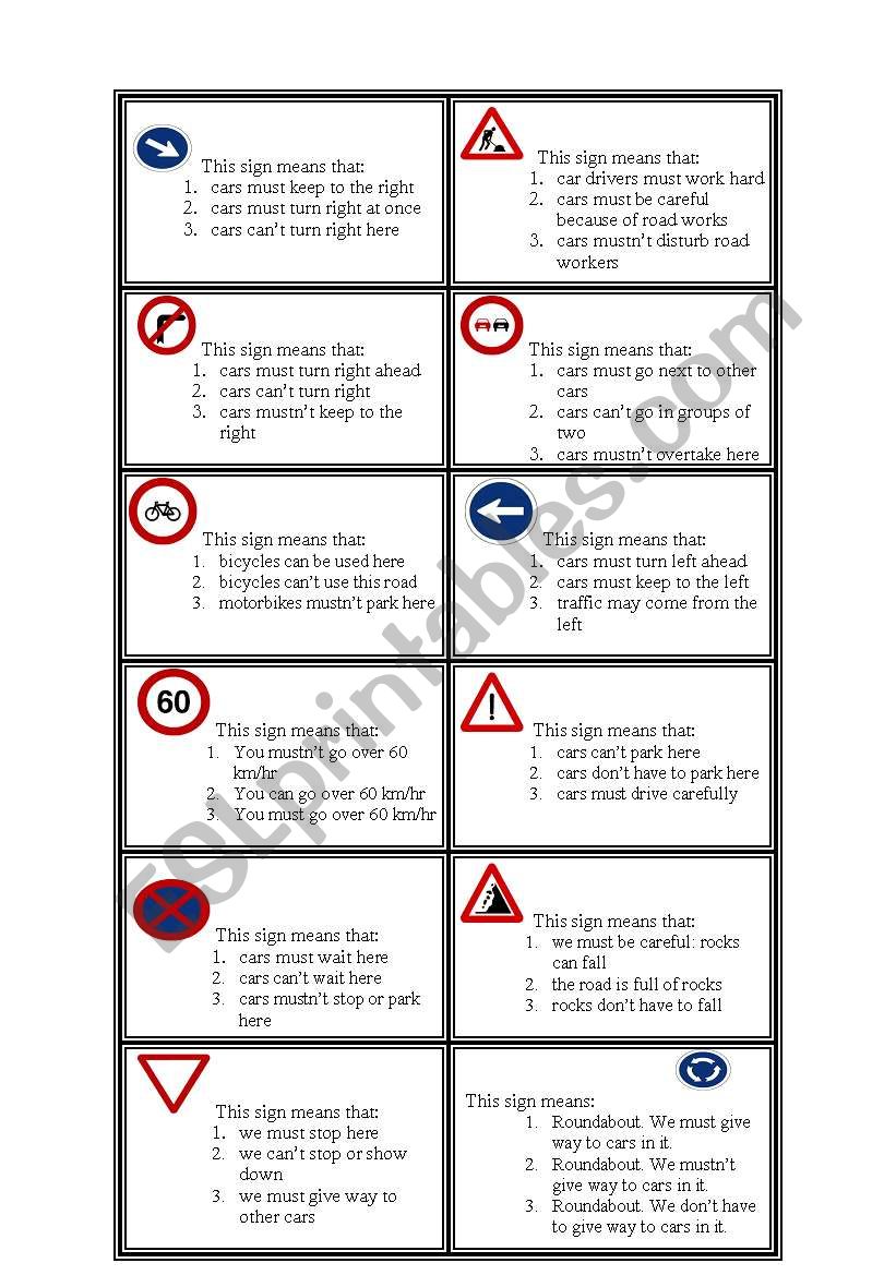 The Signs Game. Question cards and car counters