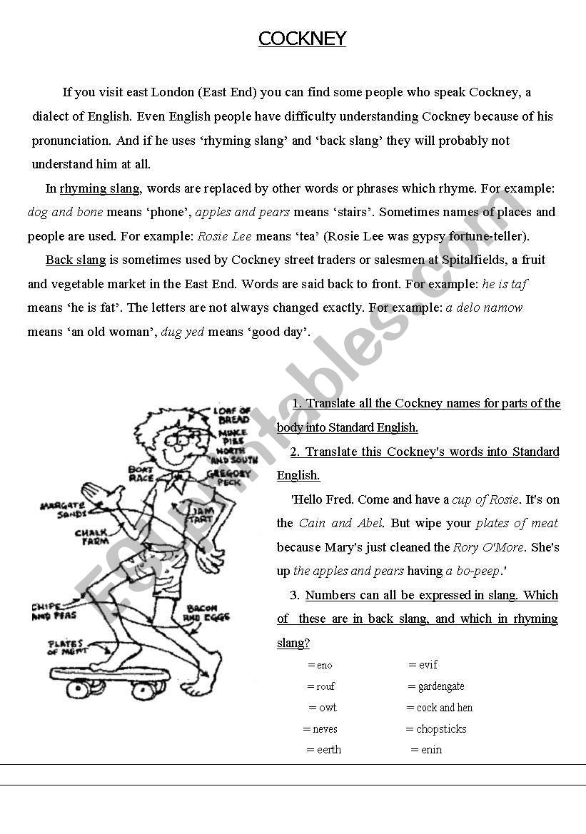 COCKNEY dialect (tasks and keys)