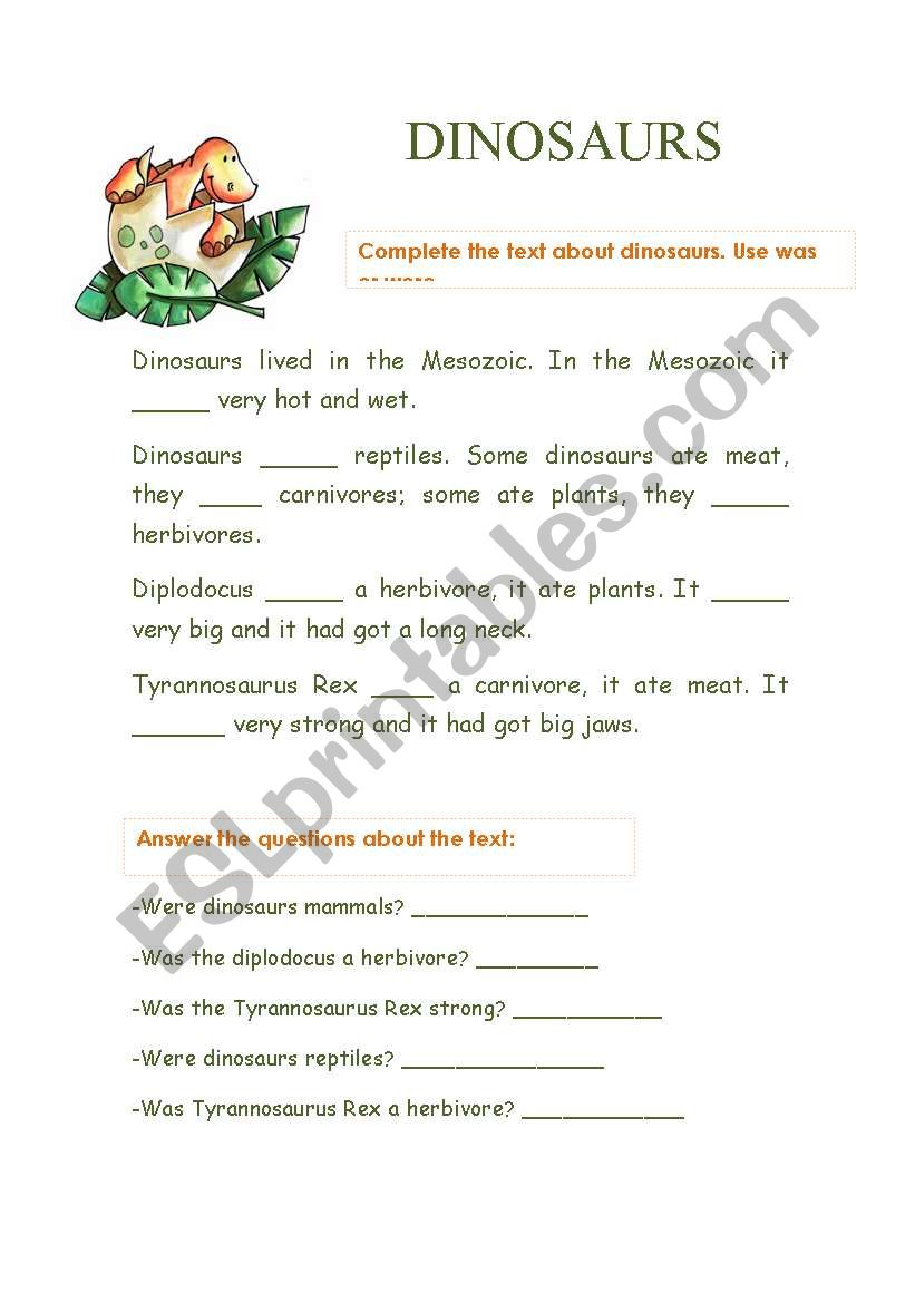 TO BE DINOSAURS worksheet