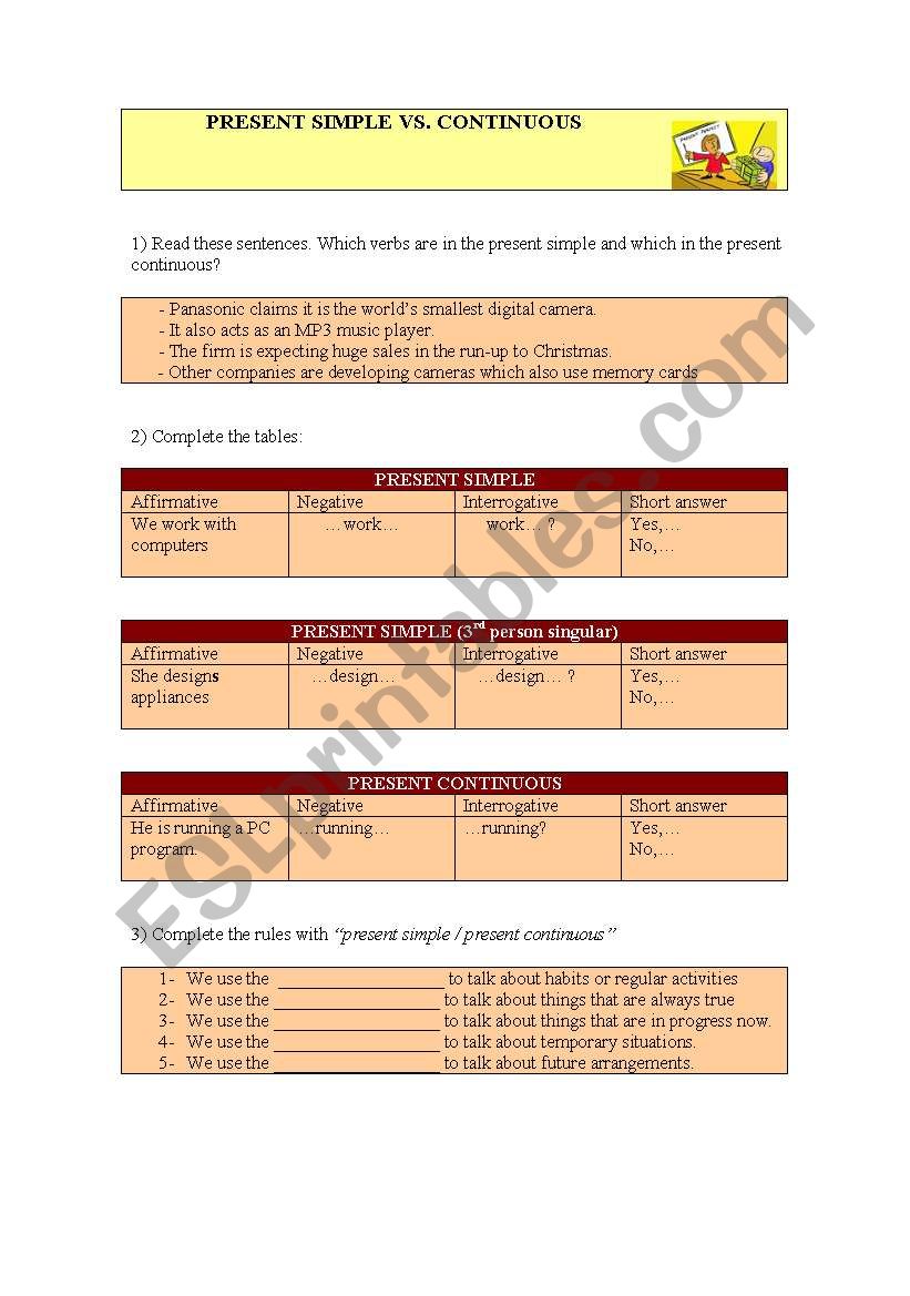 PRESENT SIMPLE VS. CONTINUOUS worksheet