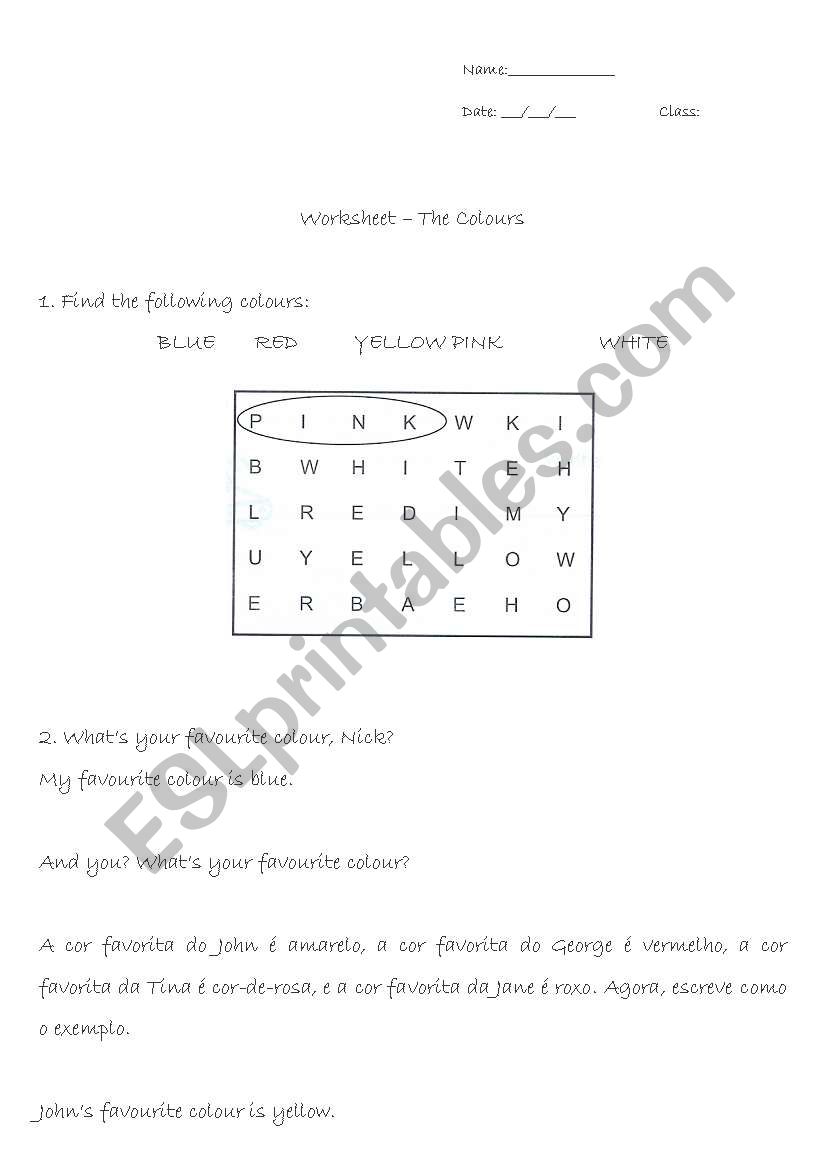 Worksheet- The colours worksheet