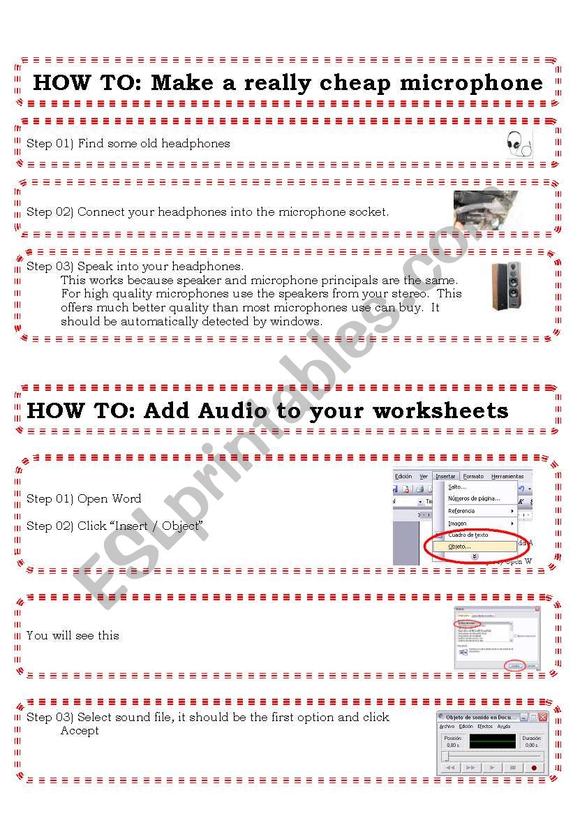 HOW to Add audio to worksheets tutorial, create a microphone