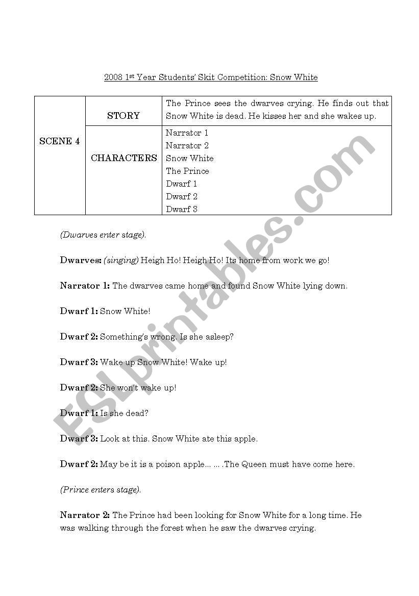 Snow White Script - Scene 4 worksheet
