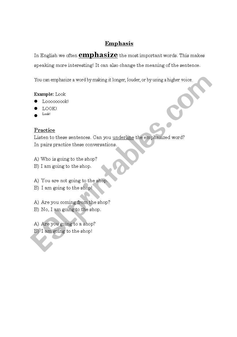 Emphasis and Expression worksheet