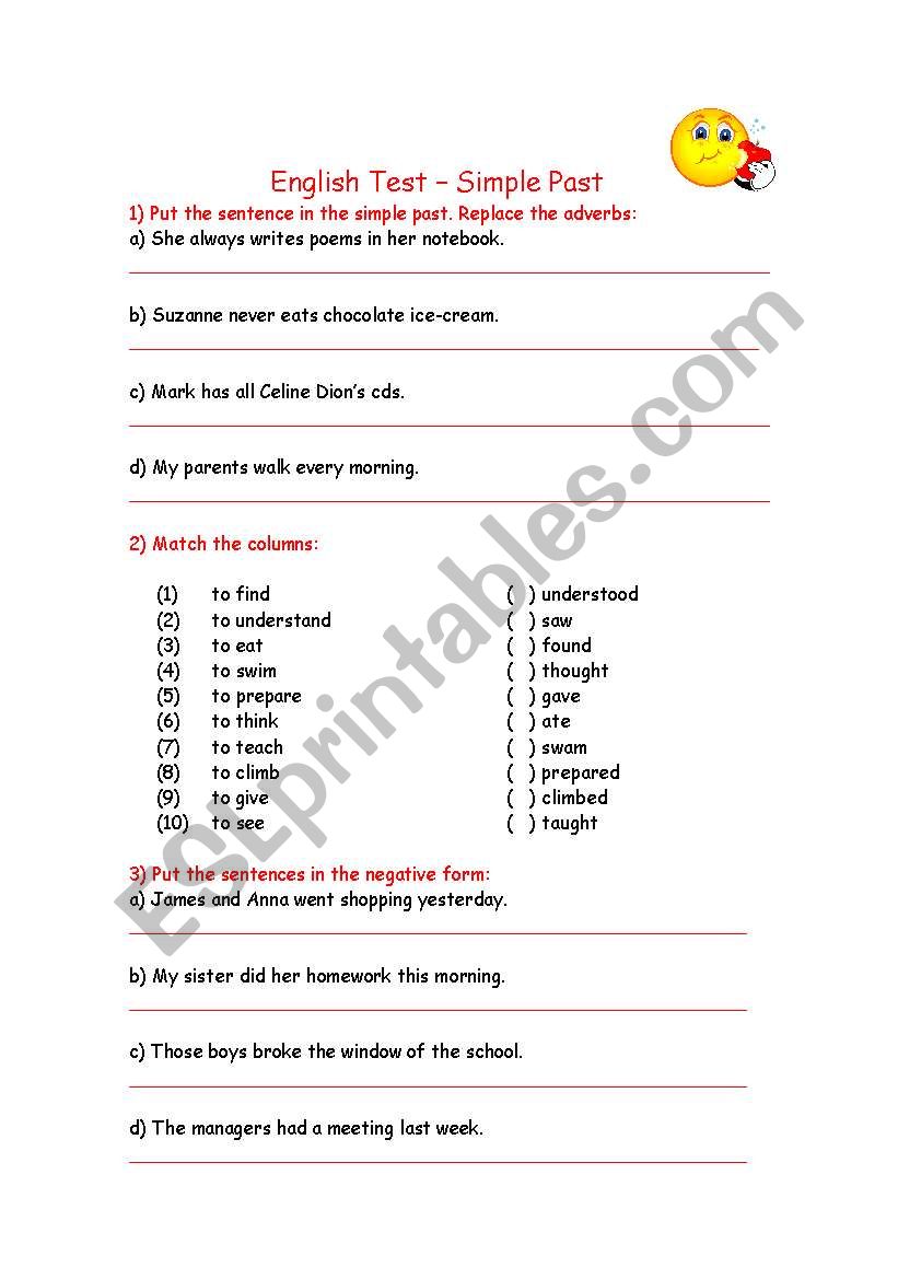 Simple Past Test worksheet