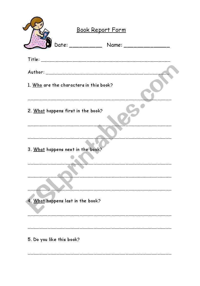 Book Report Form worksheet