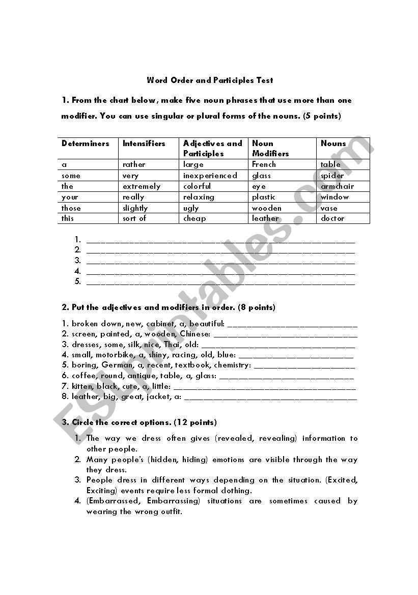 Word Order and Participles Test