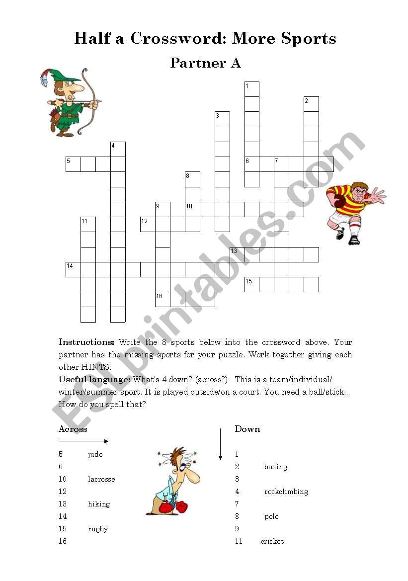 Half Crossword: MORE Sports (Pairwork)