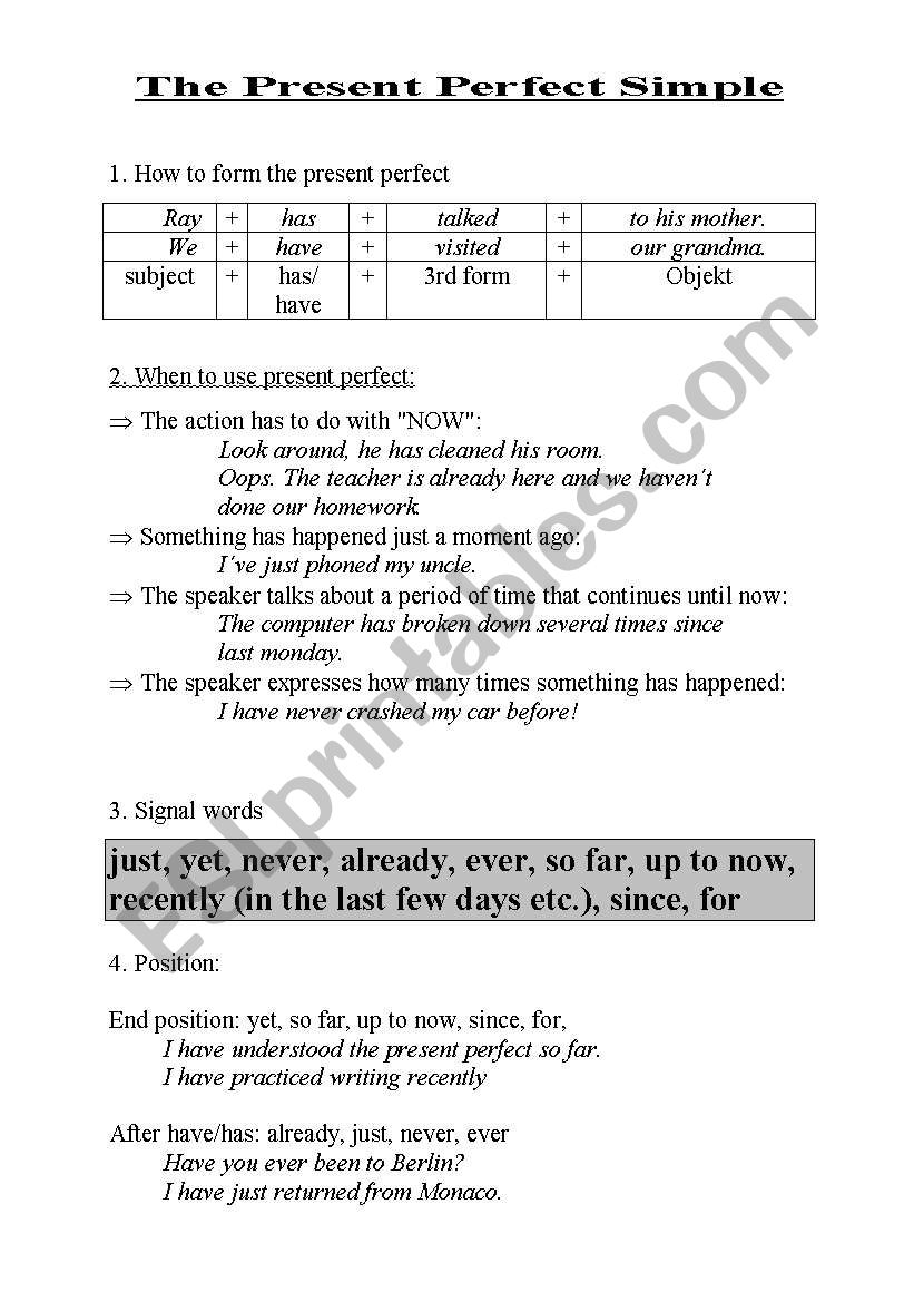 Present Perfect Simple - a grammatical summary